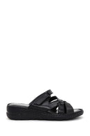 Women's Black Leather Comfort Slippers | Derimod