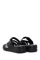 Women's Black Leather Comfort Slippers | Derimod
