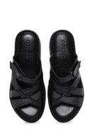 Women's Black Leather Comfort Slippers | Derimod