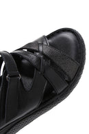 Women's Black Leather Comfort Slippers | Derimod