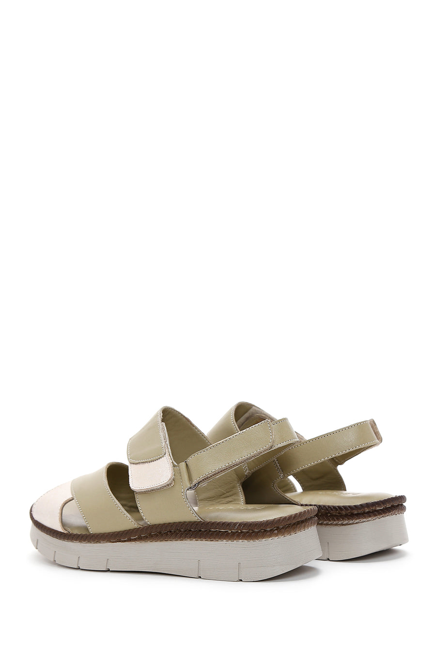 Women's Green Ankle Strap Leather Comfort Sandals