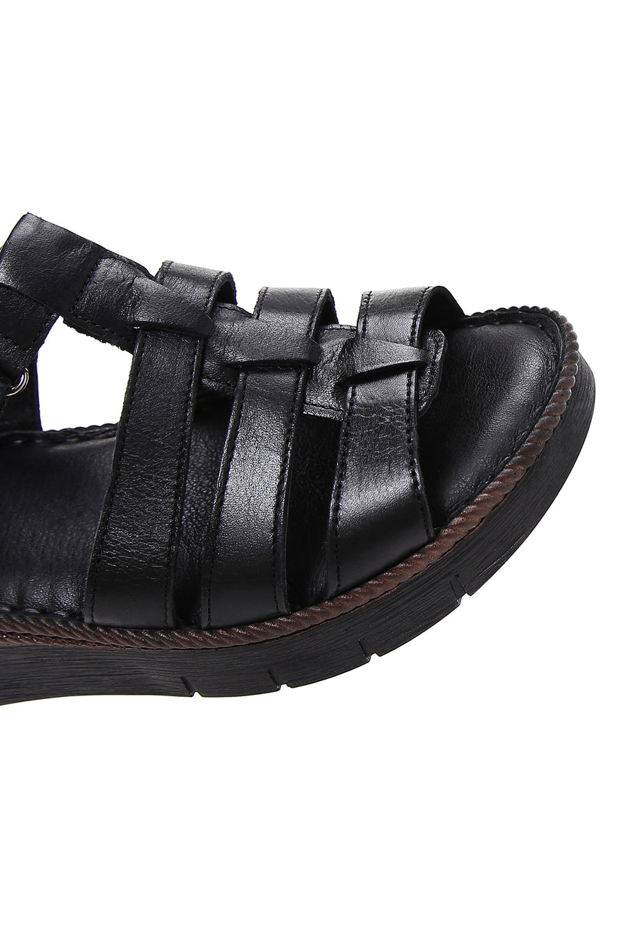 Kadın Siyah Bilekten Bantlı Deri Comfort Sandalet
