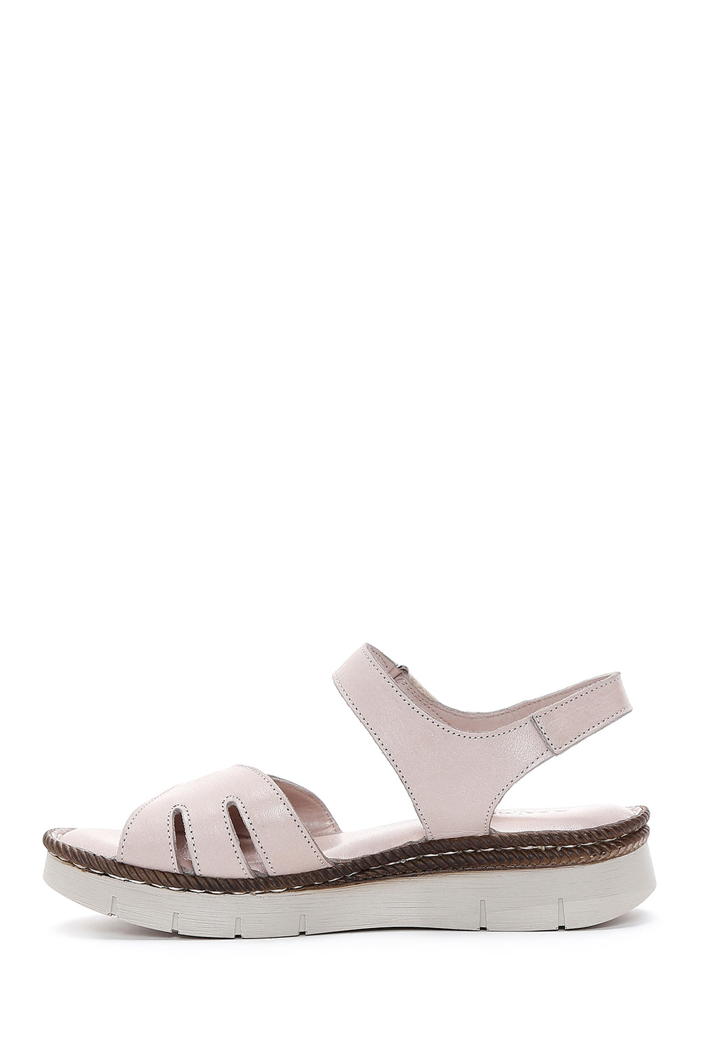 Kadın Bej Bilekten Bantlı Deri Comfort Sandalet
