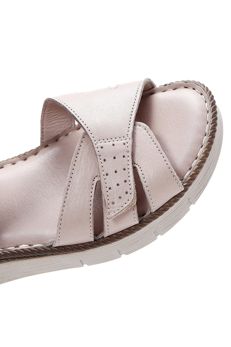 Kadın Bej Bilekten Bantlı Deri Comfort Sandalet