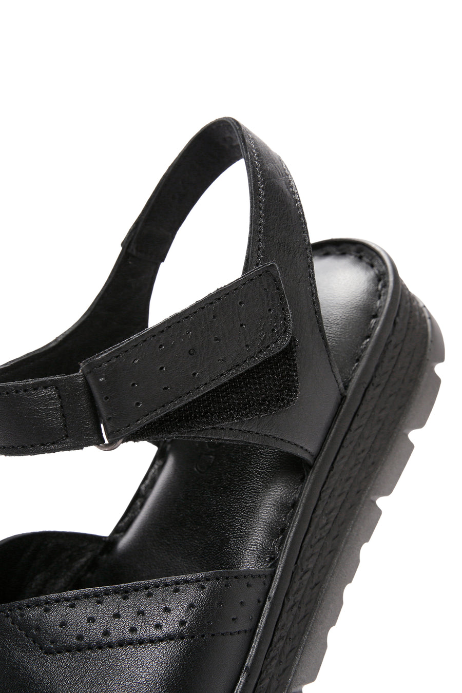 Women's Black Ankle Strap Leather Comfort Sandals