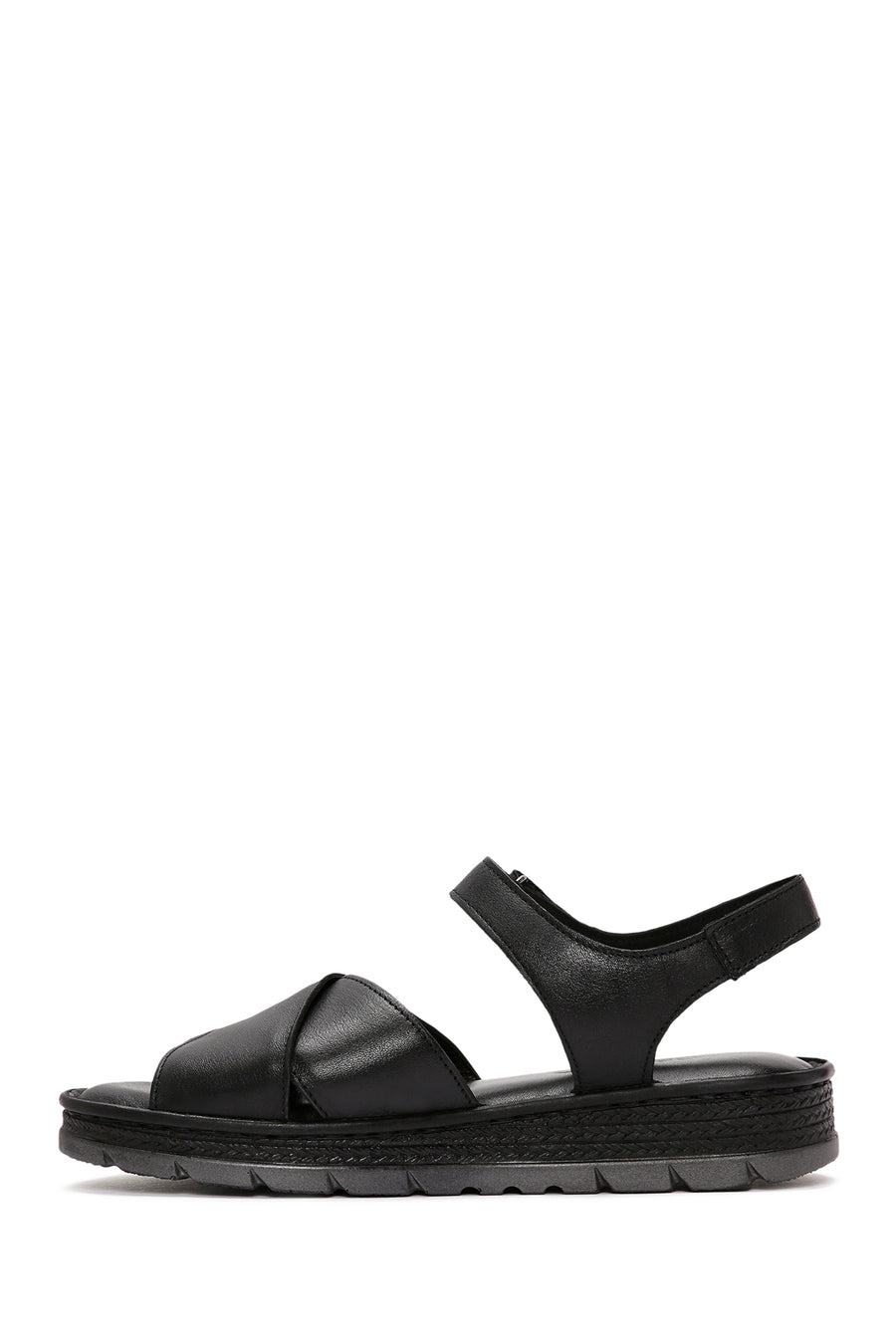 Women's Black Ankle Strap Leather Comfort Sandals
