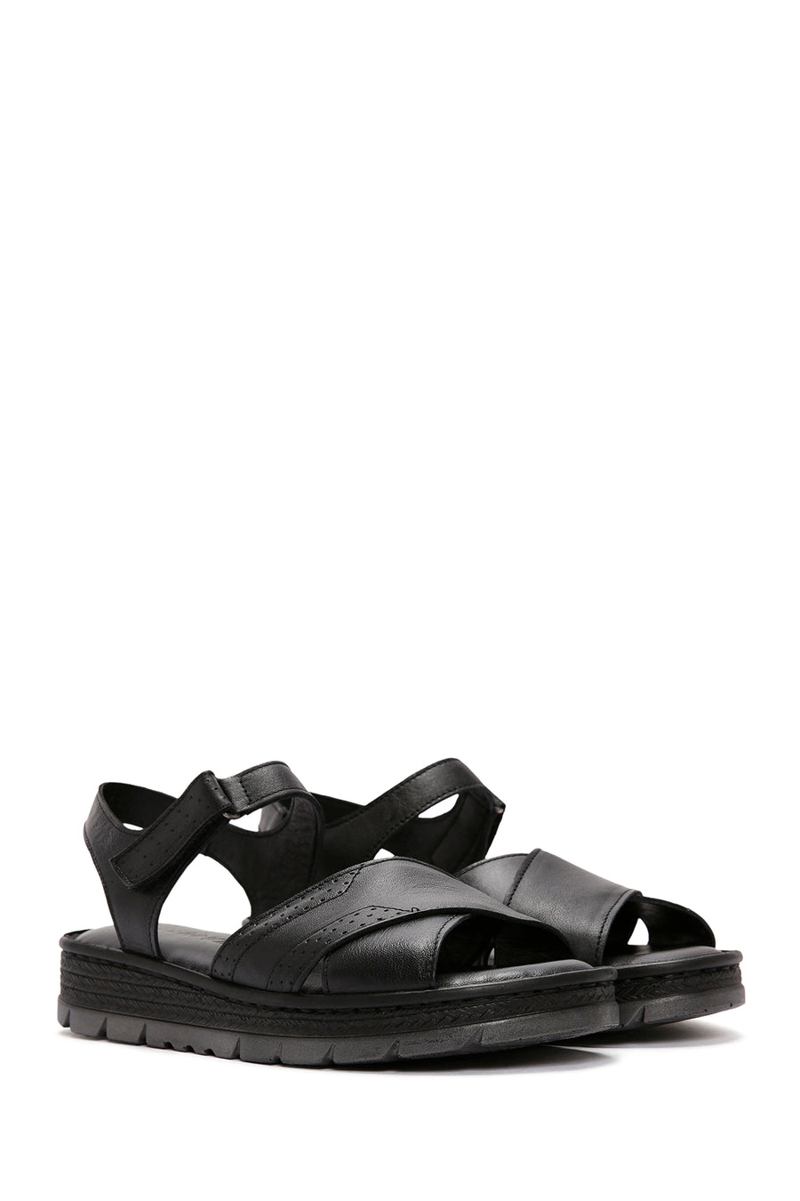 Women's Black Ankle Strap Leather Comfort Sandals
