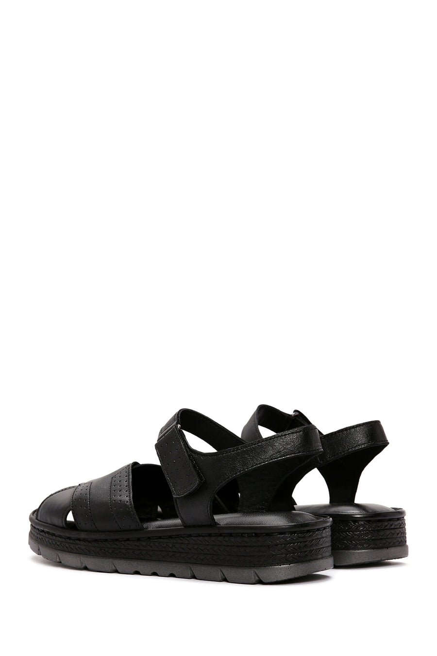 Women's Black Ankle Strap Leather Comfort Sandals