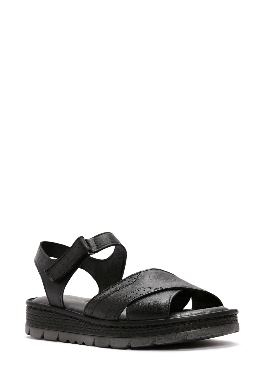Women's Black Ankle Strap Leather Comfort Sandals
