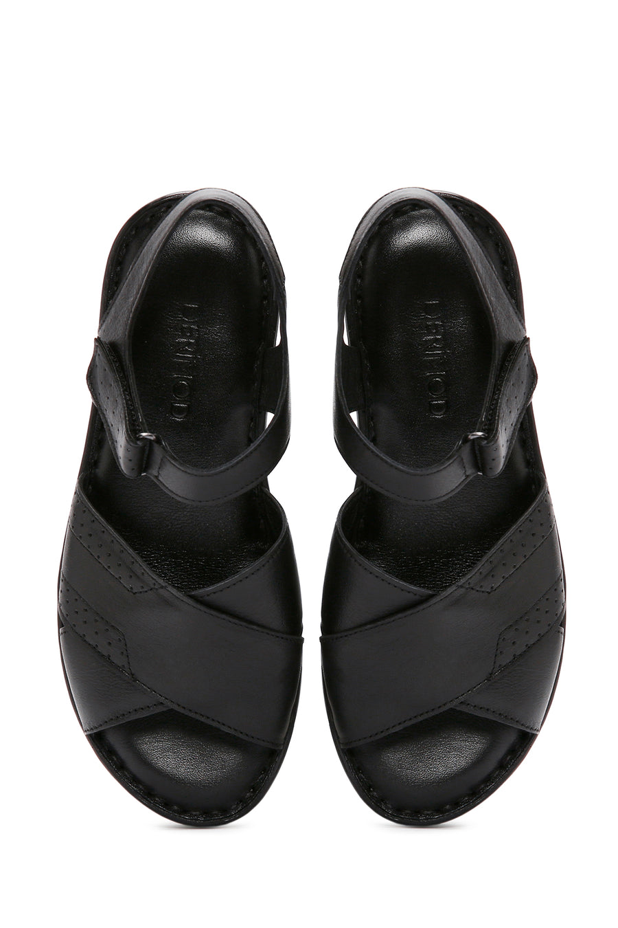 Women's Black Ankle Strap Leather Comfort Sandals