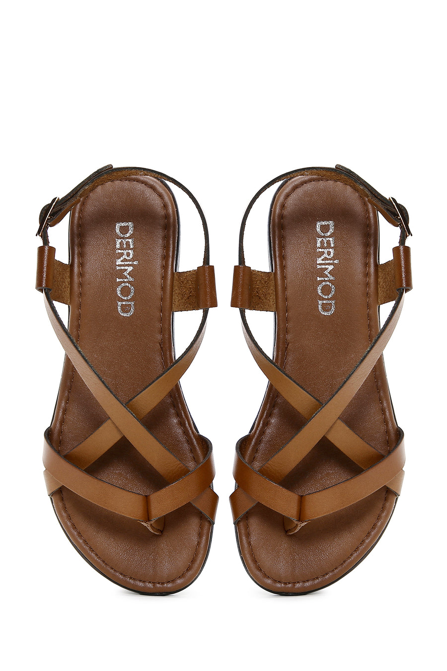 Women's Tan Ankle Strap Flip Flop Leather Bodrum Sandals