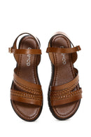 Women's Tan Ankle Strap Leather Bodrum Sandals | Derimod