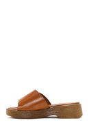 Women's Tan Buckle Leather Slippers | Derimod