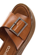 Women's Tan Buckle Leather Slippers | Derimod