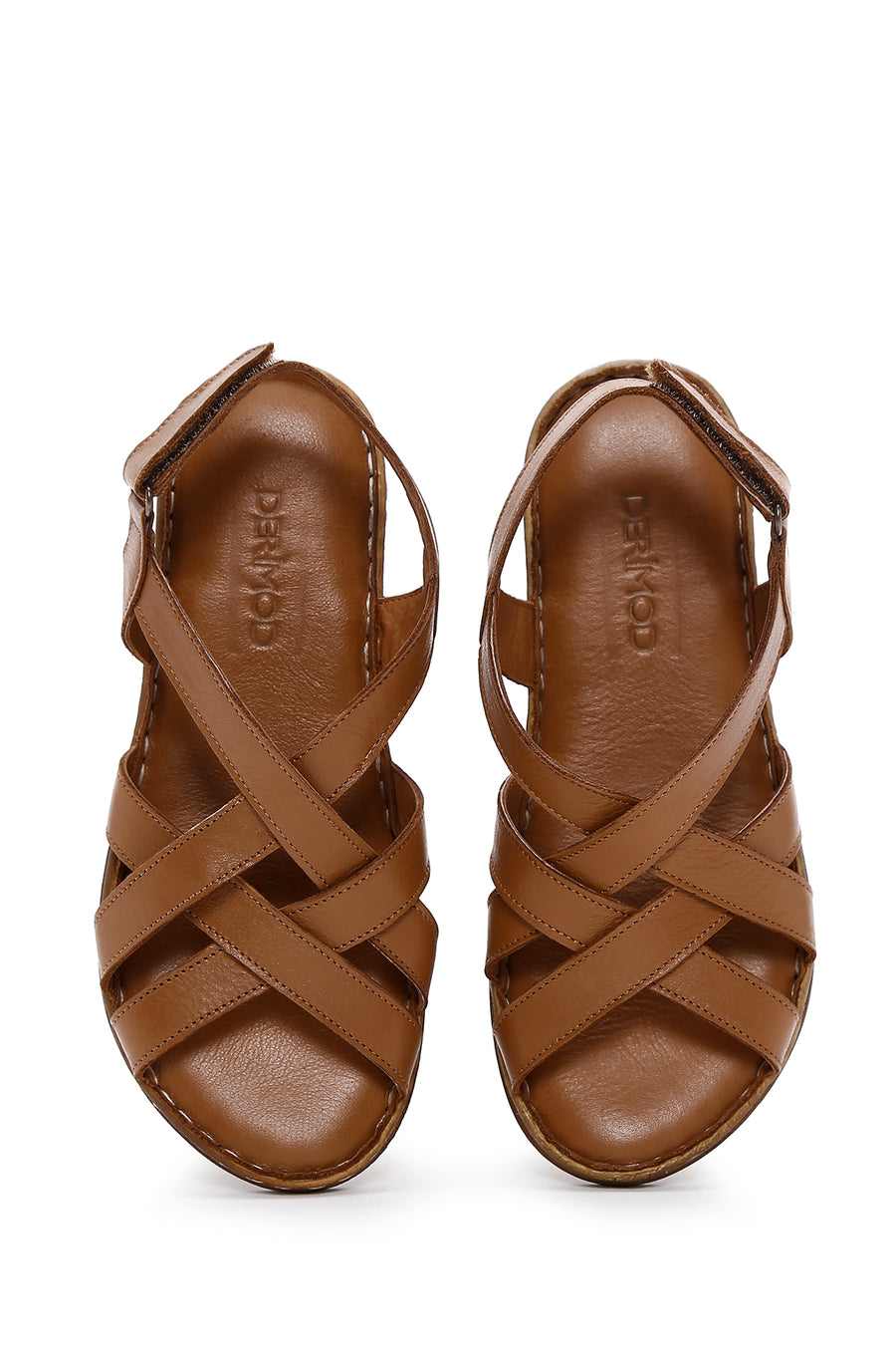 Kadın Taba Bilekten Bantlı Deri Comfort Sandalet