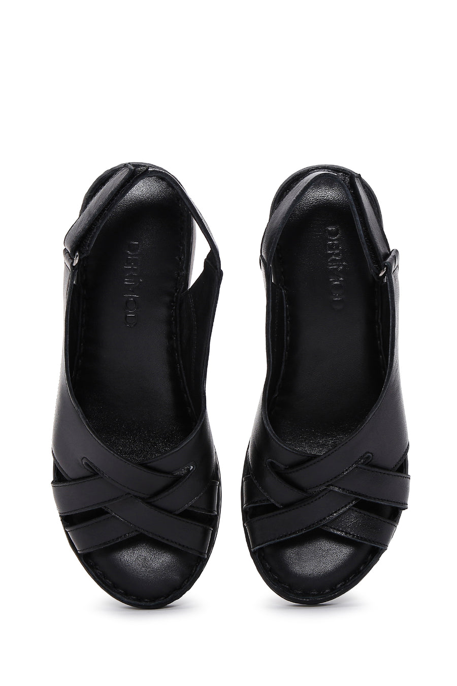 Women's Black Wedge Heeled Leather Comfort Sandals with Ankle Strap