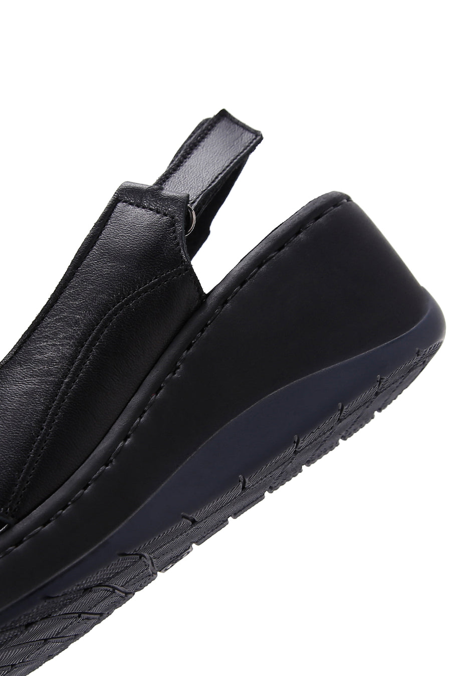 Women's Black Wedge Heeled Leather Comfort Sandals with Ankle Strap