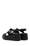 Women's Black Ankle Strap Wedge Heeled Leather Comfort Sandals | Derimod