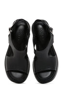 Women's Black Ankle Strap Wedge Heeled Leather Comfort Sandals | Derimod