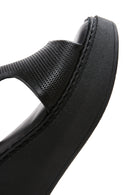 Women's Black Ankle Strap Wedge Heeled Leather Comfort Sandals | Derimod