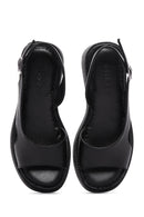 Women's Black Ankle Strap Wedge Heeled Leather Comfort Sandals | Derimod