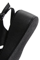 Women's Black Ankle Strap Wedge Heeled Leather Comfort Sandals | Derimod