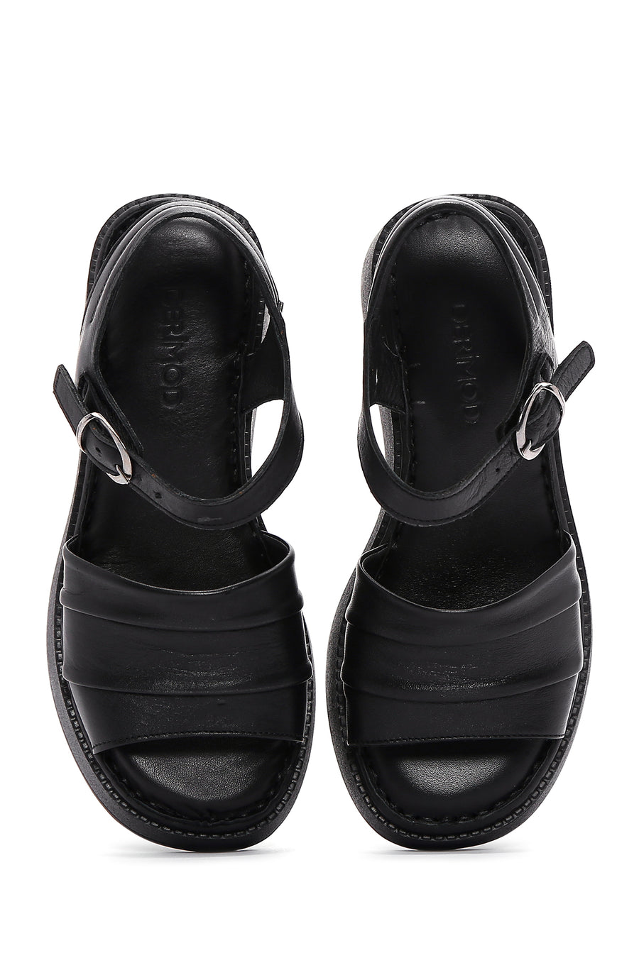 Women's Black Ankle Strap Wedge Heeled Leather Comfort Sandals