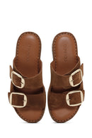 Kadın Taba Tokalı Süet Deri Terlik | Derimod