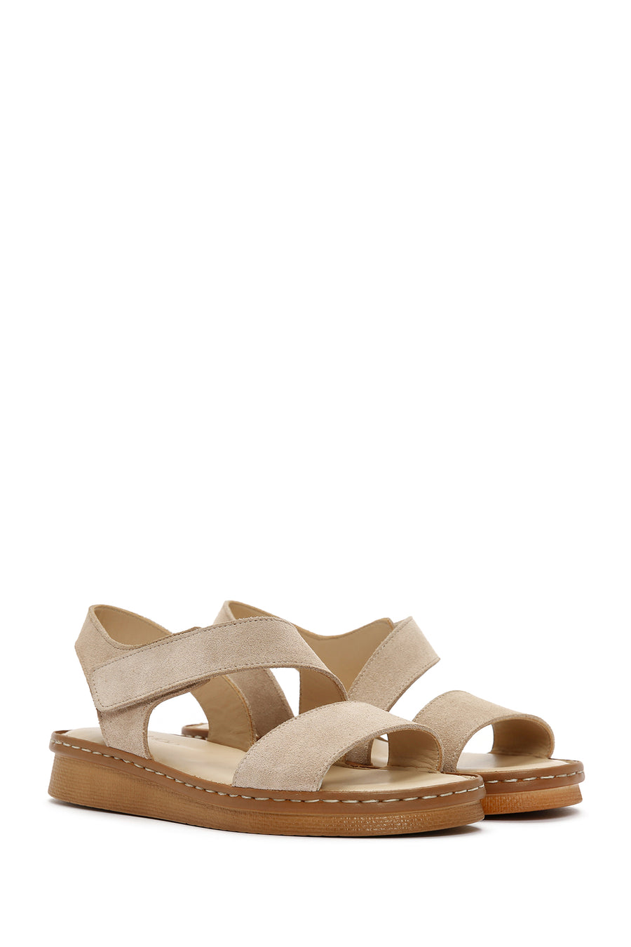Women's Beige Strappy Suede Leather Sandals