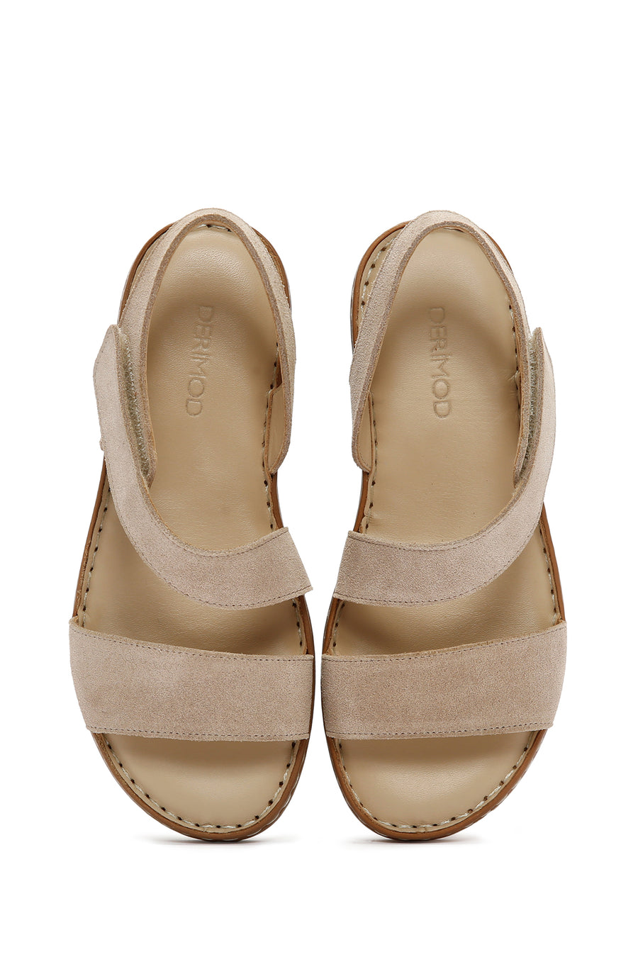 Women's Beige Strappy Suede Leather Sandals