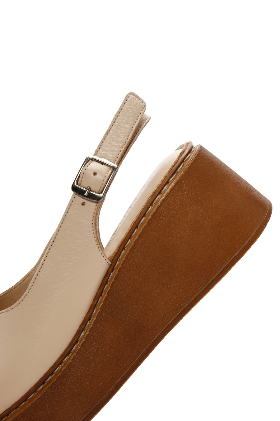 Women's Beige Wedge Heeled Leather Sandals with Ankle Strap