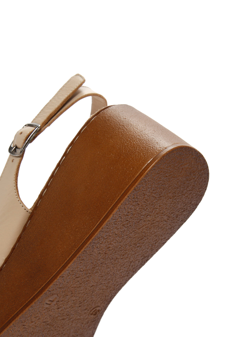 Women's Beige Wedge Heeled Leather Sandals with Ankle Strap