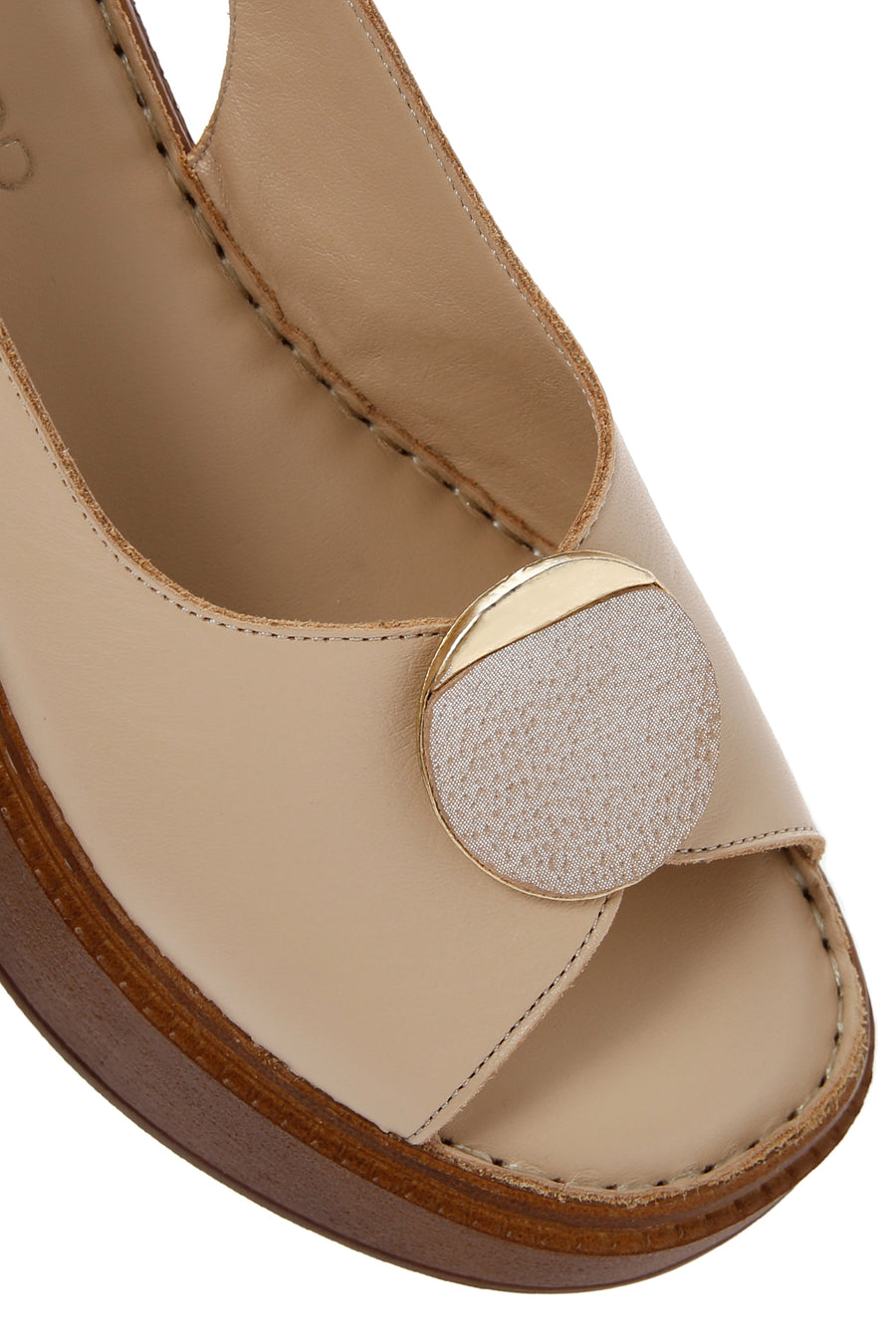 Women's Beige Wedge Heeled Leather Sandals with Ankle Strap