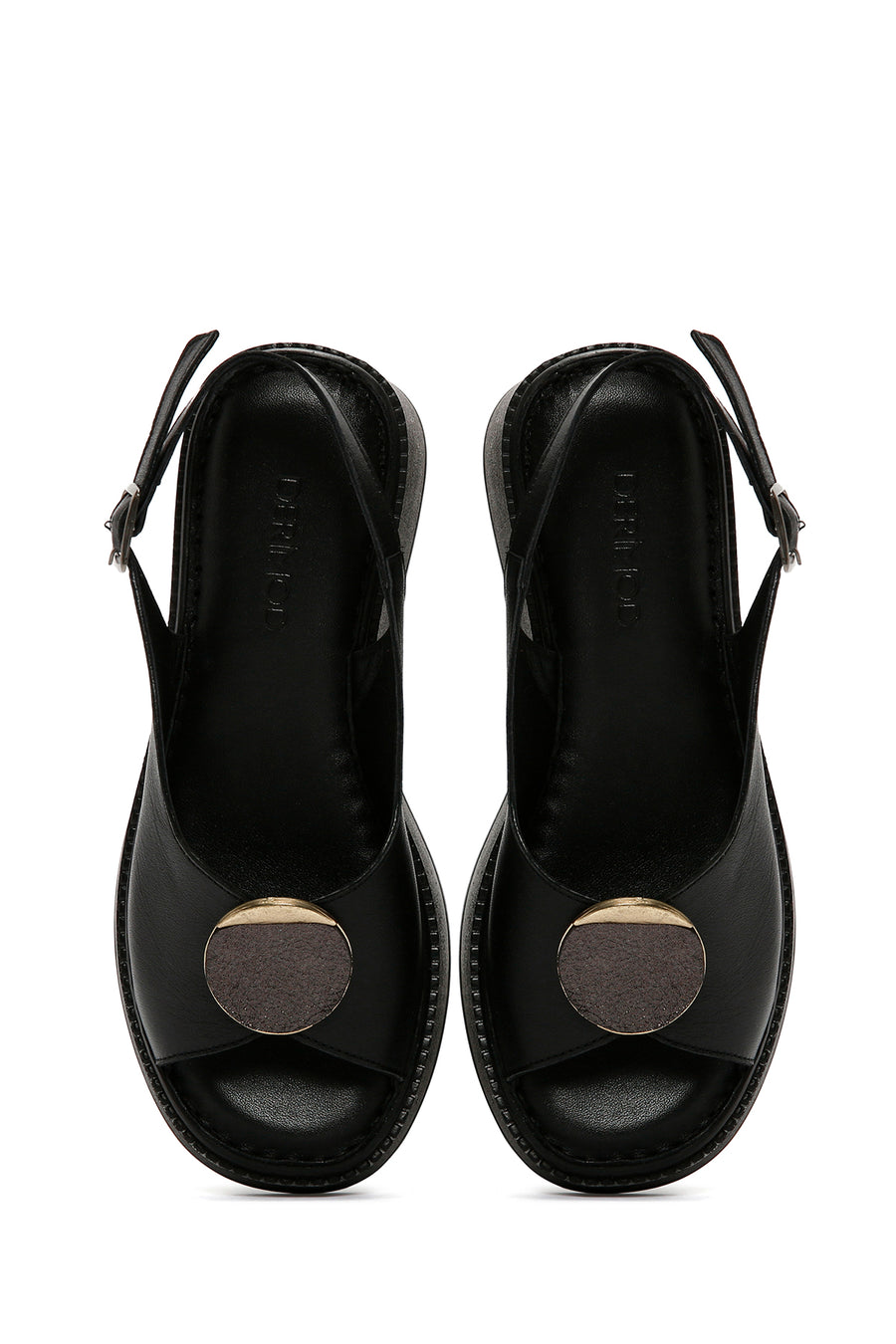 Women's Black Wedge Heeled Leather Sandals with Ankle Strap