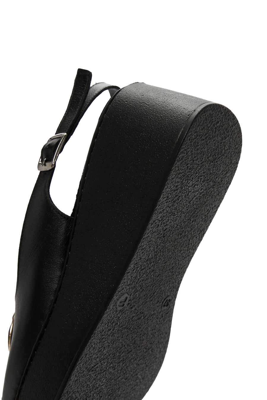 Women's Black Wedge Heeled Leather Sandals with Ankle Strap