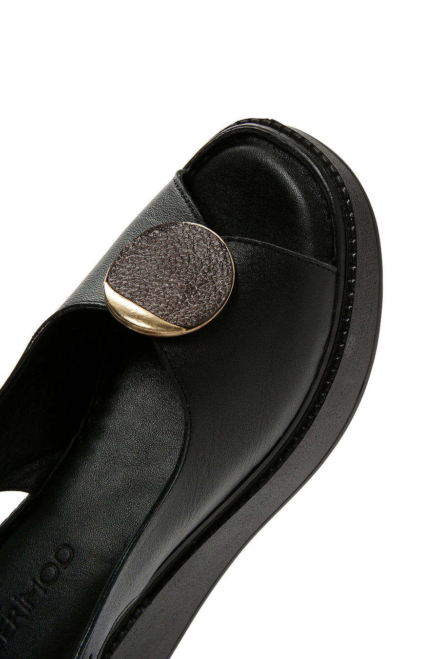 Women's Black Wedge Heeled Leather Sandals with Ankle Strap