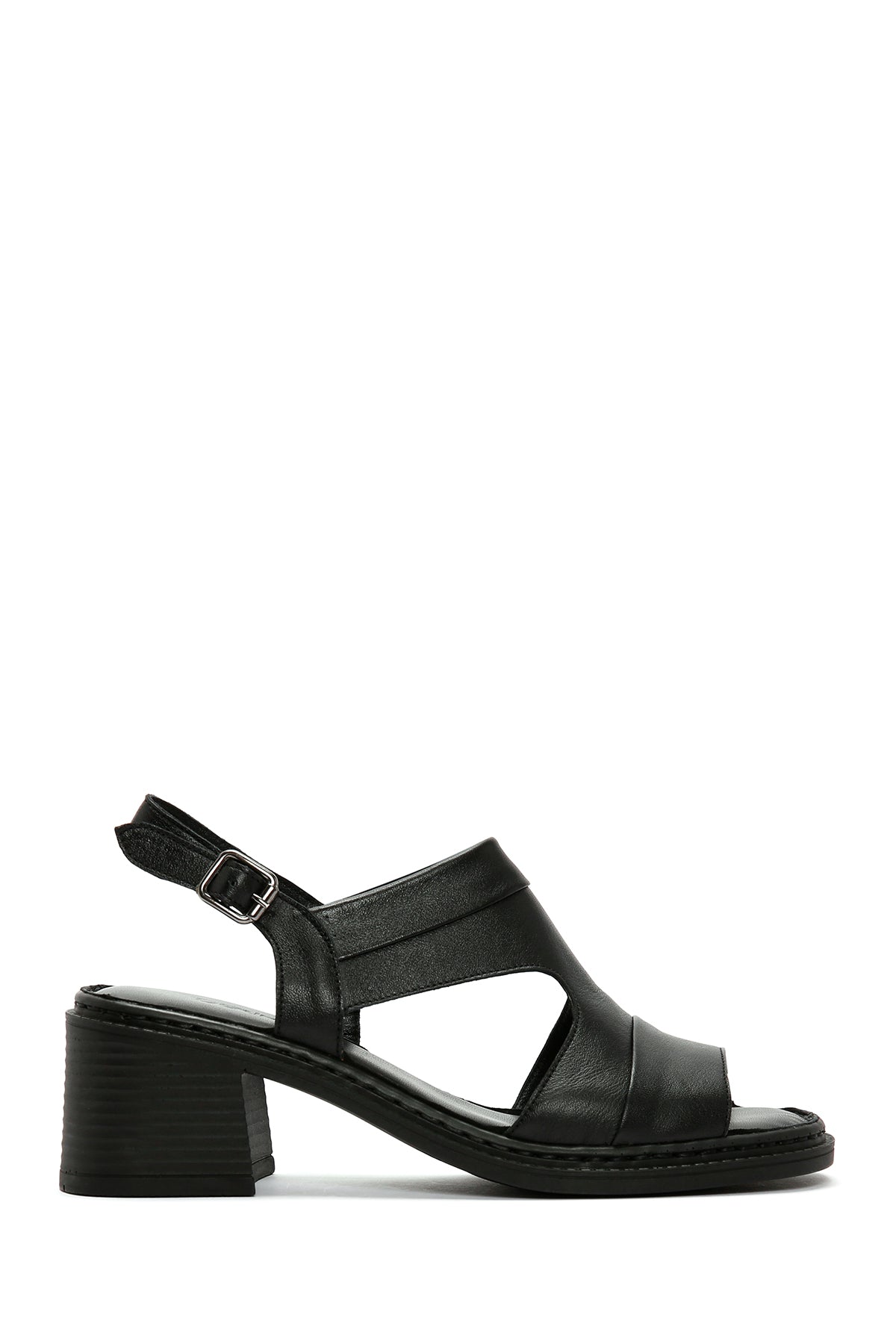 Women's Black Thick Heeled Ankle Strap Leather Sandals 24SFD342018 | Derimod