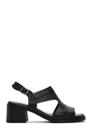 Women's Black Thick Heeled Ankle Strap Leather Sandals | Derimod