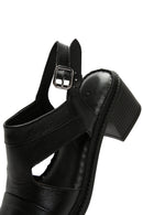 Women's Black Thick Heeled Ankle Strap Leather Sandals | Derimod