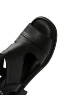 Women's Black Thick Heeled Ankle Strap Leather Sandals | Derimod