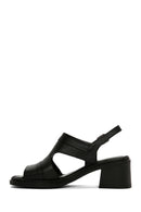 Women's Black Thick Heeled Ankle Strap Leather Sandals | Derimod