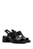 Women's Black Thick Heeled Ankle Strap Leather Sandals | Derimod