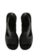 Women's Black Thick Heeled Ankle Strap Leather Sandals | Derimod