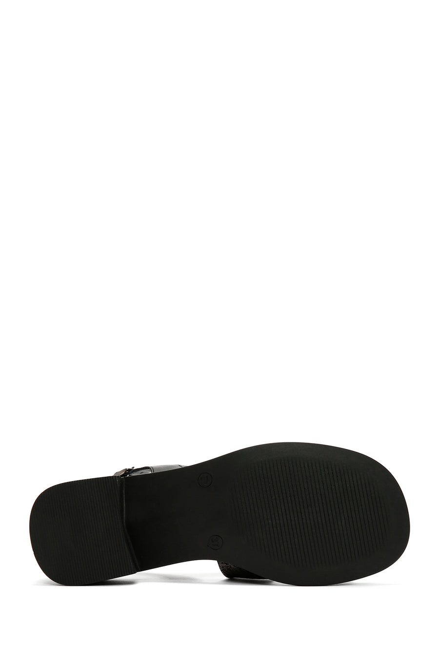 Women's Black Thick Short Heeled Leather Sandals with Ankle Strap