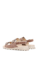 Kadın Gri Bilekten Bantlı Çift Tokalı Süet Deri Sandalet | Derimod