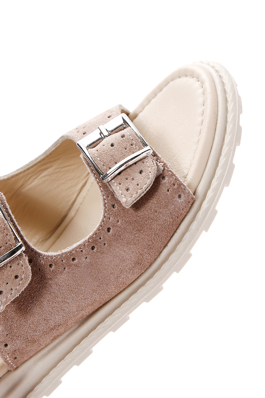Women's Gray Ankle Strap Double Buckle Suede Leather Sandals