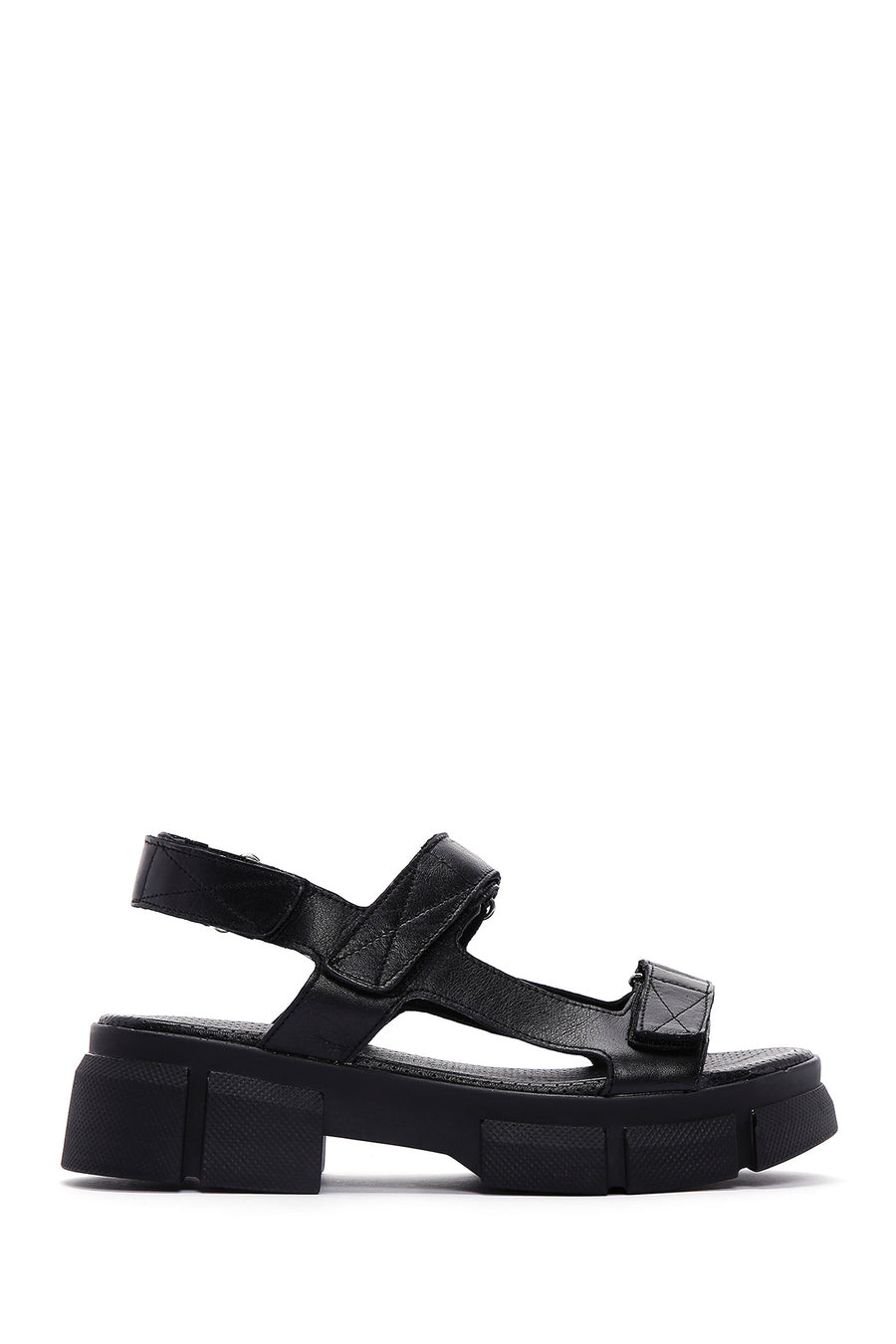 Women's Black Strappy Thick-Sole Leather Sandals 24SFD350318 | Derimod