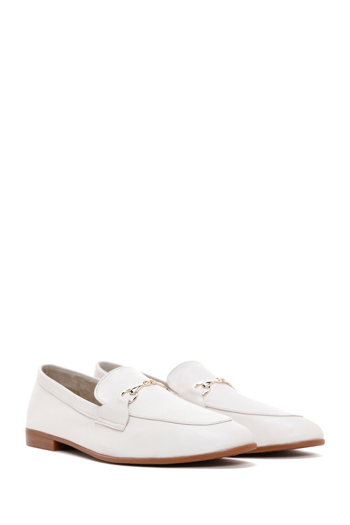 Kadın Krem Deri Maskülen Loafer