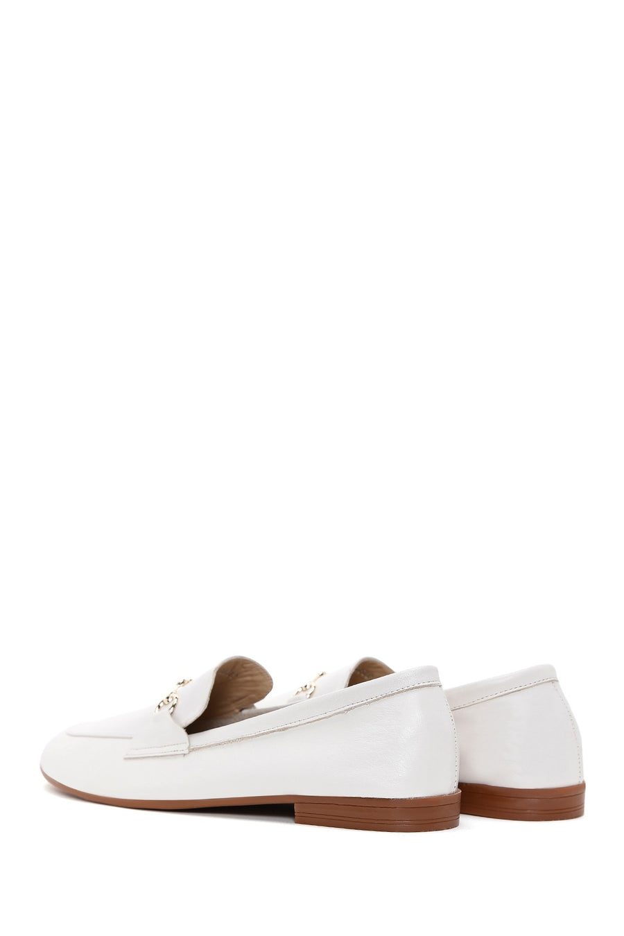 Kadın Krem Deri Maskülen Loafer