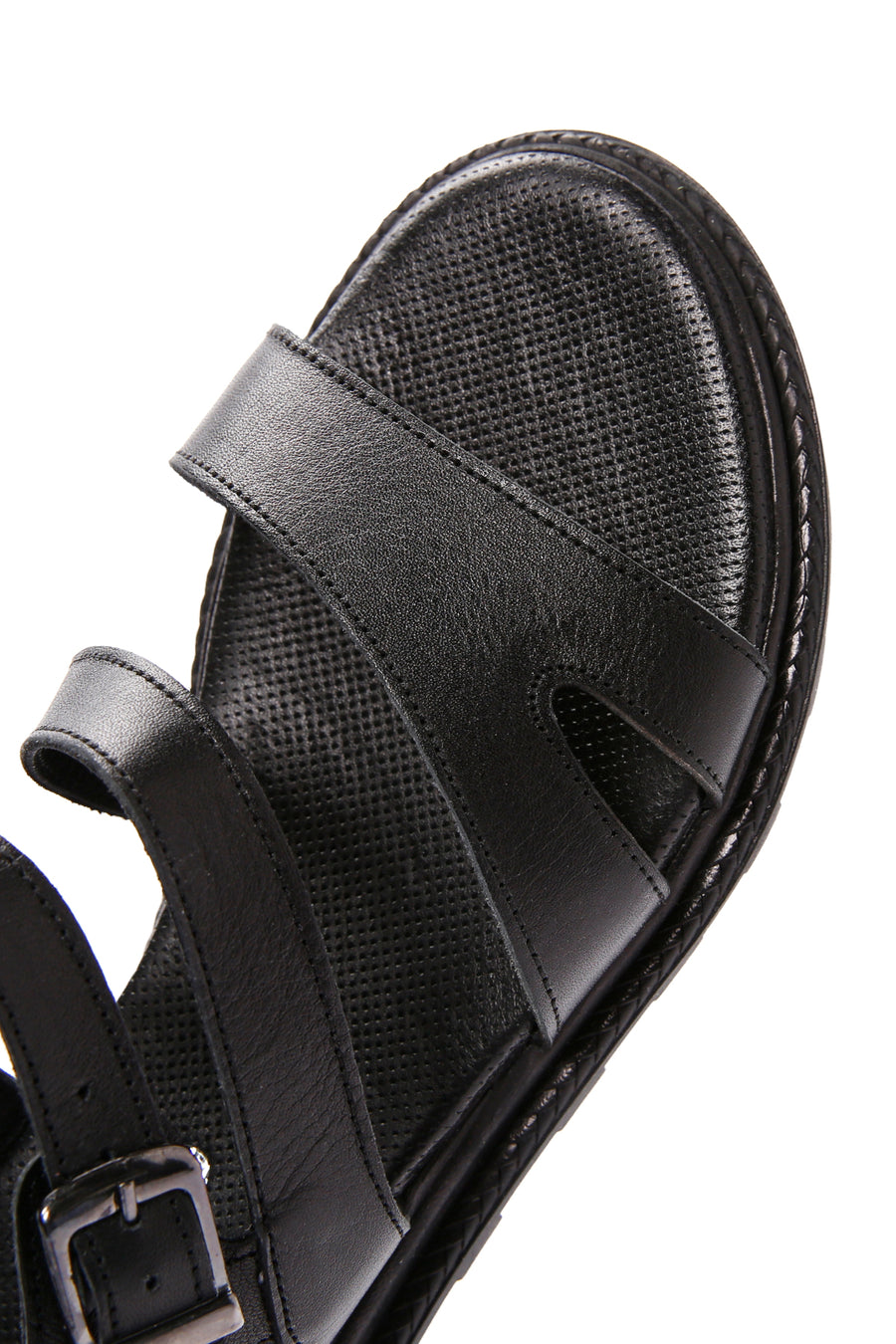 Women's Black Ankle Strap Leather Sandals
